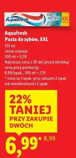 Lidl Aquafresh Pasta do zębów, XXL 125 ml oferta