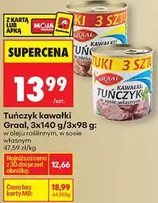 Biedronka Tuńczyk kawałki Graal, 3x140 g/3x98 g oferta