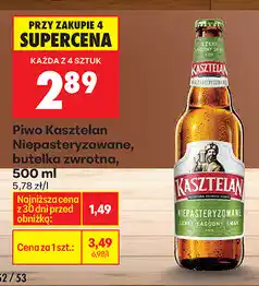 Biedronka Piwo Kasztelan Niepasteryzowane, 500 ml oferta