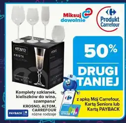 Carrefour Komplety szklanek, kieliszków do wina, szampana, różne rodzaje (KROSNO, ALTOM, CARREFOUR) oferta
