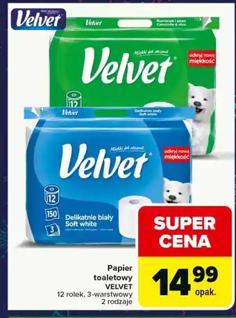 Carrefour Papier toaletowy Velvet 12 rolek, 3-warstwowy oferta