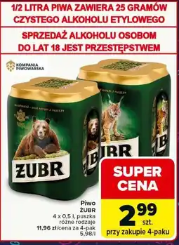 Carrefour Piwo Żubr 4 x 0,5 l puszka oferta
