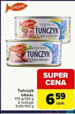 Carrefour Tuńczyk GRAAL 170 g/120 g (olej roślinny, w sosie własnym) oferta