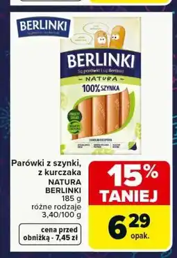 Carrefour Parówki z szynki, z kurczaka NATURA BERLINKI 185 g oferta
