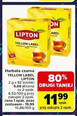 Carrefour Herbata czarna YELLOW LABEL LIPTON 2x 92 torebki oferta
