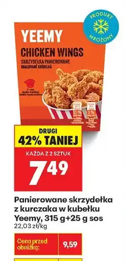 Biedronka Panierowane skrzydełka z kurczaka w kubełku Yeemy 315g+25g sos oferta