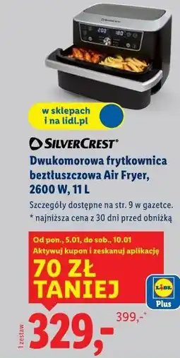 Lidl Dwukomorowa frytkownica beztłuszczowa Air Fryer, 2600 W, 11 L (SILVERCREST) oferta