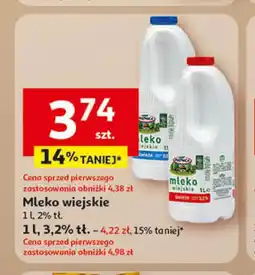 Auchan Mleko wiejskie 3,2% lub 2% 1l oferta