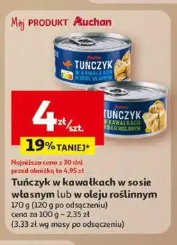 Auchan Tuńczyk w kawałkach w sosie własnym lub w oleju roślinnym Auchan 170 g oferta