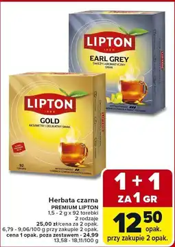 Carrefour Market Herbata czarna PREMIUM LIPTON Gold, Earl Grey 1,5 - 2 g x 92 torebki 2 rodzaje oferta