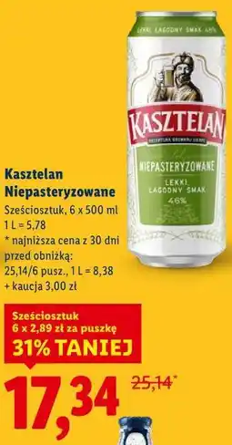 Lidl Piwo Kasztelan Niepasteryzowane 6 x 500 ml oferta