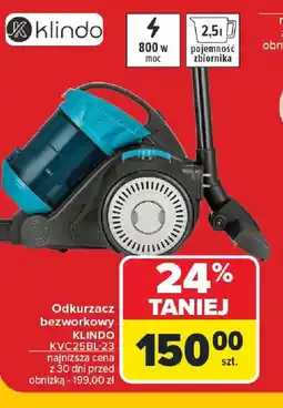 Carrefour Odkurzacz bezworkowy Klindo KVC25BL-23 oferta