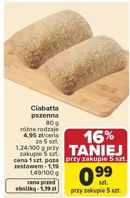 Carrefour Ciabatta pszenna 80 g różne rodzaje oferta