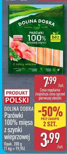 ALDI Parówki 100% mięsa z szynki wieprzowej Dolina Dobra oferta