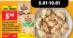 Biedronka Pierogi z mięsem Nasze Smaki, 400 g lub Pierogi ze szpinakiem i serem Nasze Smaki oferta