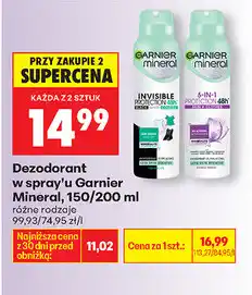 Biedronka Dezodorant w spray’u Garnier Mineral, 150/200 ml oferta