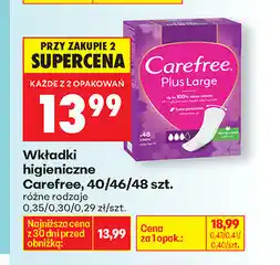 Biedronka Wkładki higieniczne Carefree Plus Large, 40/46/48 szt oferta