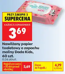 Biedronka Nawilżany papier toaletowy o zapachu maliny Dada Kids 60 szt oferta