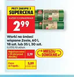 Biedronka Worki na śmieci wiązane Zosia, 60 l, 18 szt. lub 35 l, 30 szt oferta