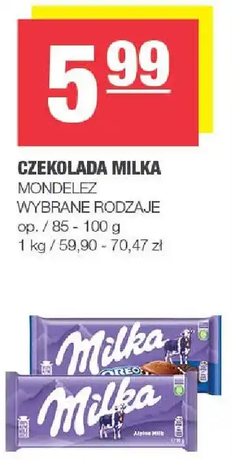 Czekolada mleczna Mondelez wybrane rodzaje