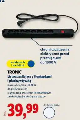 Lidl TRONIC Listwa zasilająca z 8 gniazdami i płaską wtyczką oferta