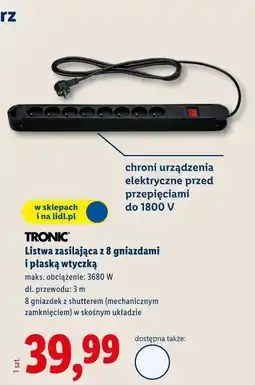 Lidl Listwa zasilająca z 8 gniazdami i płaską wtyczką TRONIC oferta