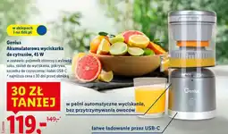 Lidl Akumulatorowa wyciskarka do cytrusów Genius , 45 W oferta