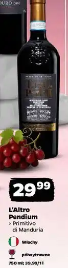 Wino półwytrawne primitivo L'altro Pendium