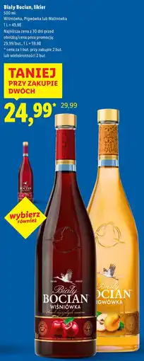 Lidl Biały Bocian, likier (Wiśniówka, Pigwówka, Malinówka) oferta
