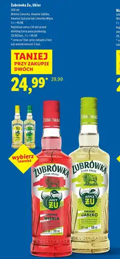 Lidl Żubrówka Żu, likier (Wiśnia Limonka, Kwaśne Jabłko, Kwaśna Cytryna, Limonka Mięta) oferta