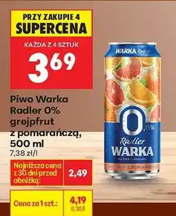 Biedronka Piwo Warka Radler 0% grejpfrut z pomarańczą, 500 ml oferta
