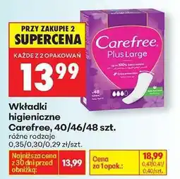 Biedronka Wkładki higieniczne Carefree 40/46/48 szt oferta