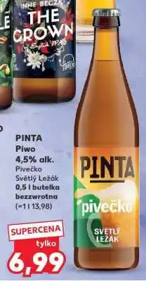Kaufland PINTA Piwo 4,5% alk. Pivečko Světlý Ležák 0,5 l butelka bezzwrotna oferta