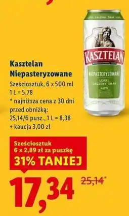Lidl Piwo Kasztelan Niepasteryzowane oferta