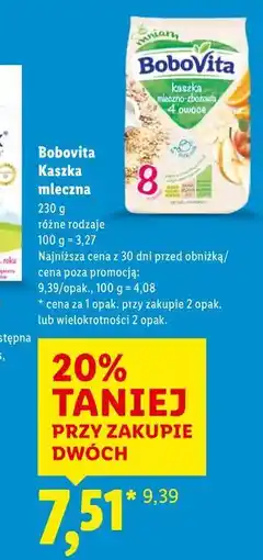 Lidl Bobovita Kaszka mleczna oferta