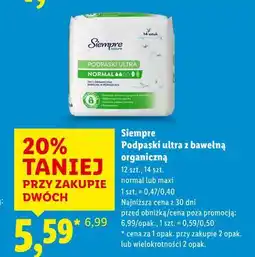 Lidl Podpaski ultra z bawełną organiczną Siempre 12/14 szt oferta