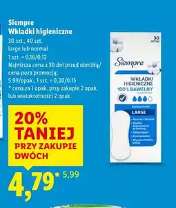 Lidl Wkładki higieniczne Siempre 30/40 szt oferta