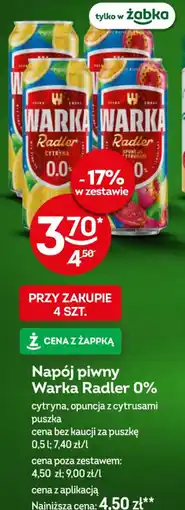 Żabka Warka Napój piwny Radler 0% oferta