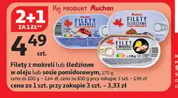 Auchan Filety z makreli lub śledziowe w oleju lub sosie pomidorowym Auchan oferta