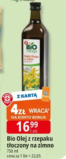 E.Leclerc Olej z rzepaku tłoczony na zimno Bio Village oferta