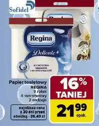 Carrefour Papier toaletowy Regina Delicate+ 4 warstwy, 8 rolek, różne rodzaje oferta