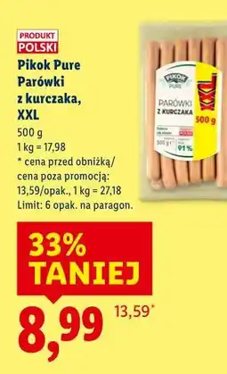 Lidl Pikok Pure Parówki z kurczaka, XXL oferta