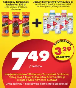 Biedronka Kabanosy Tarczyński Exclusive, 105 g +Jogurt Skyr pitny Fruvita, 330 g oferta