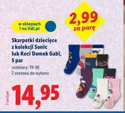 Lidl Skarpetki dziecięce z kolekcji Sonic lub Koci Domek Gabi, 5 par oferta