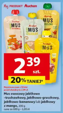 Auchan Mus owocowy jabłkowo-truskawkowy, jabłkowo-gruszkowy, jabłkowo-bananowy lub jabłkowy z mango oferta