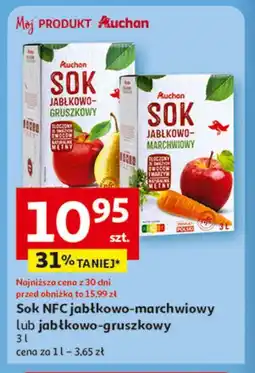 Auchan Sok NFC jabłkowo-marchwiowy lub jabłkowo-gruszkowy oferta