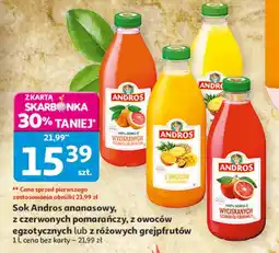 Auchan Sok Andros (ananasowy, z czerwonych pomarańczy, z owoców egzotycznych, z różowych grejpfrutów) oferta