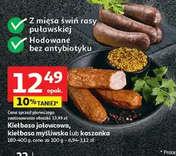Auchan Kiełbasa jałowcowa, kiełbasa myśliwska lub kaszanka oferta