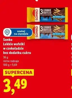 Lidl Sonko Lekkie wafelki w czekoladzie bez dodatku cukru oferta