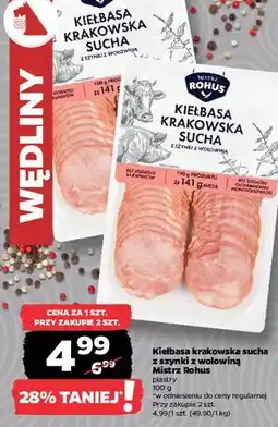 Netto Kiełbasa krakowska sucha z szynki z wołowiną Mistrz Rohus plastry oferta